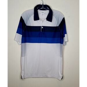Oakley blue white striped short sleeve polo shirt - small